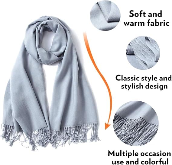 Askeblå Dame Stor Blød Kashmir-lignende Pashmina Sjal Wraps Li