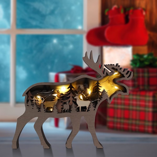 Trædyr Ornamenter, LED Retro Stil Træsculptur, 3D DXGHC