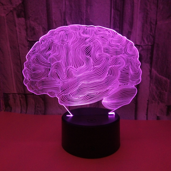 3D Hjärna Illusion Bordlampa LED 7 Färger Bytbar Nattlampa