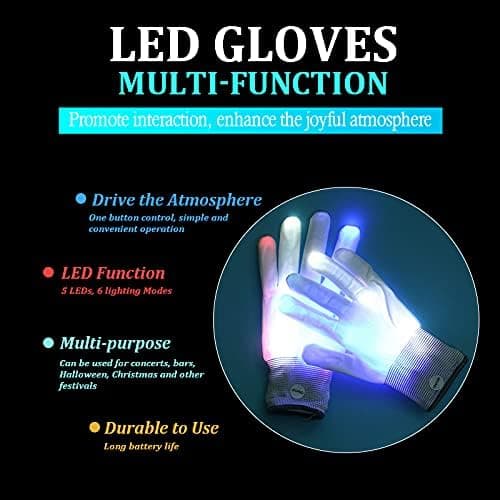 LED Handsker til Børn og Voksne, Blinkende LED Finger Glow Handsker med 6 Mønstre