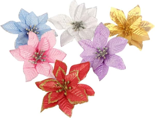24-pack konstgjorda julstjärnor med glitter för jul