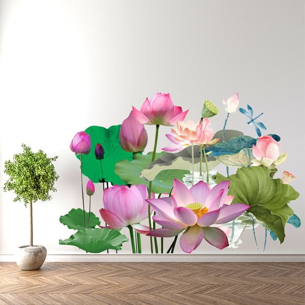 Gyllene lotus väggdekal vardagsrum sovrum dekorativ målning1