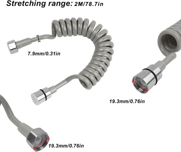 Teleskopisk Dusch slang - 2 Meter Badrumsfjäder slang, Rostfritt