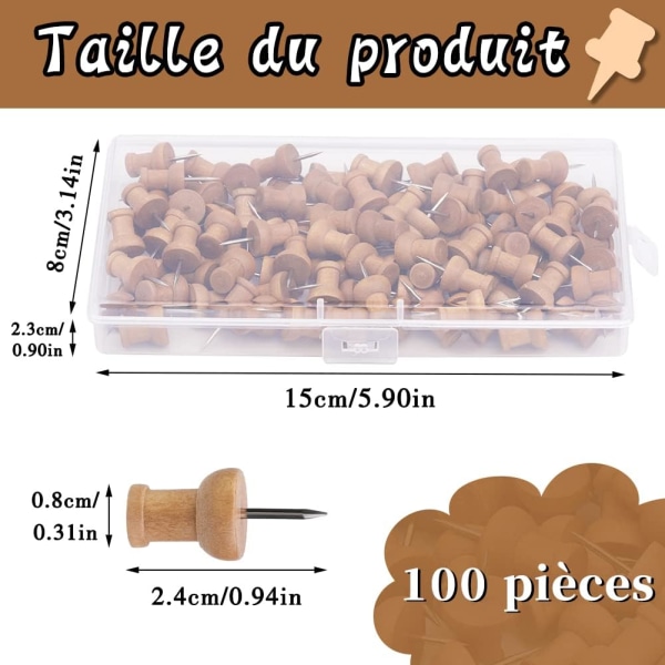 100 stk Træ Push Pins Dekorative Push Pins Markeringspind til Kort