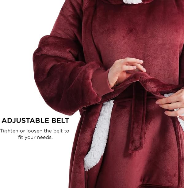 Oversized Hettegenser med Plysj-Teppe, Lang Sherpa Fleece Teppegenser