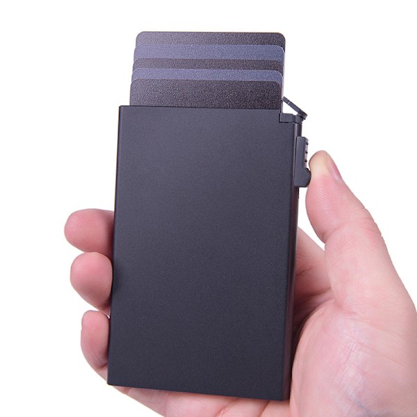 Metal Case Pop Up Tegnebøger til Mænd og Kvinder, Slank Minimalistisk RFID Blokerende Kreditkort Holder (sort)