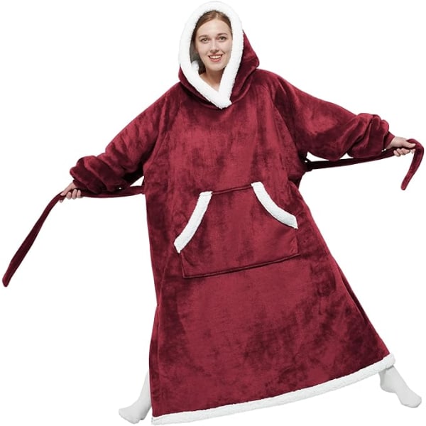 Oversized Hettegenser med Plysj-Teppe, Lang Sherpa Fleece Teppegenser