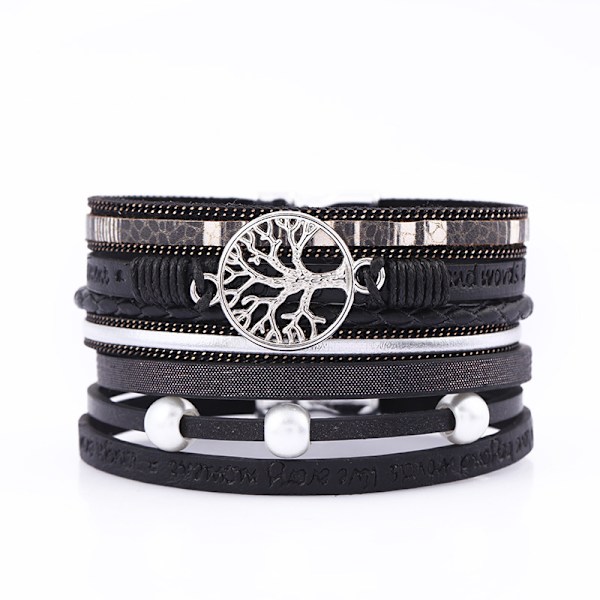 （Grå）Armband för kvinnor Läder Wrap Manschett Armband Boho Smycken
