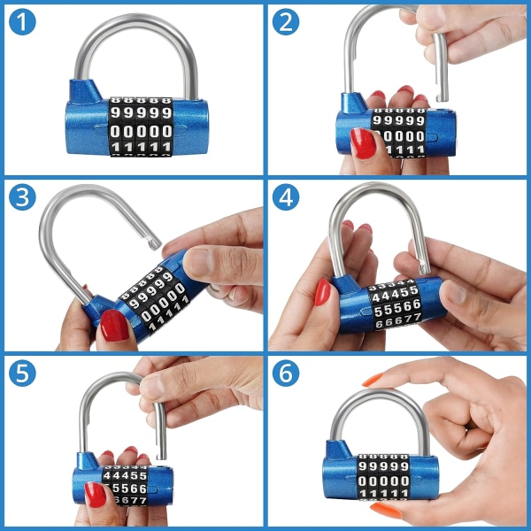 Blå 5-siffrig kodlås (2-pack) - 6,5 x 2,5 cm - Inomhus/Utomhus