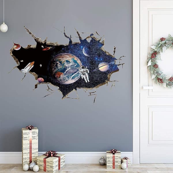 2 st 3D Planet Galaxy Astronaut Väggdekaler, Avtagbara Cos