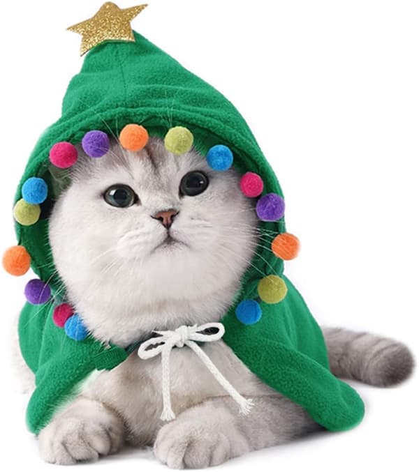 Julekostume til Hunde og Katte - Kappe med Stjerne og Pomponer