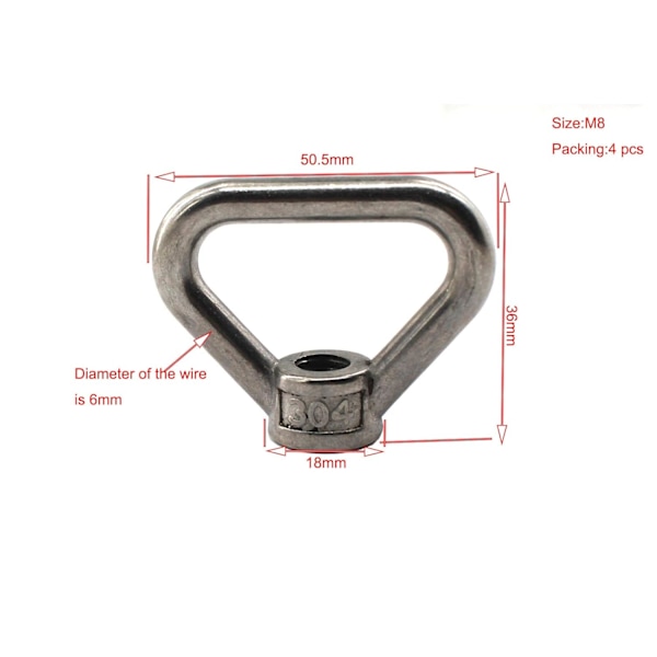 4 stk M8 Heavy Duty 304 Rustfritt Stål Trekantformet Øyenøtter