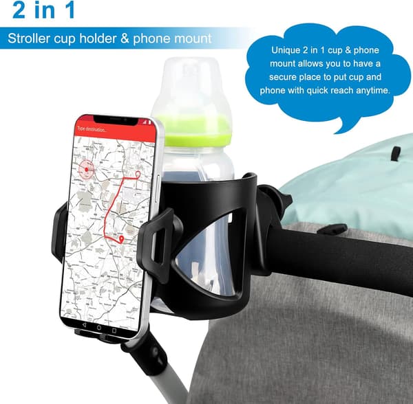 Universal Kopholder med Telefonholder/Montering, 2-i-1 Barnevogn