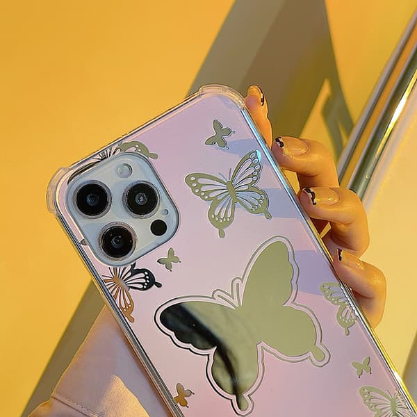 Rosa spegelmobilfodral för iPhone 11/12 Fjärilsspegel (1 styck