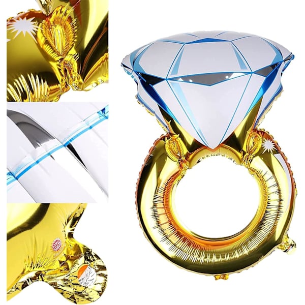 2 stk. Guld Forlovelsesring Ballon - Kæmpe Ring Ballon Oppustelig
