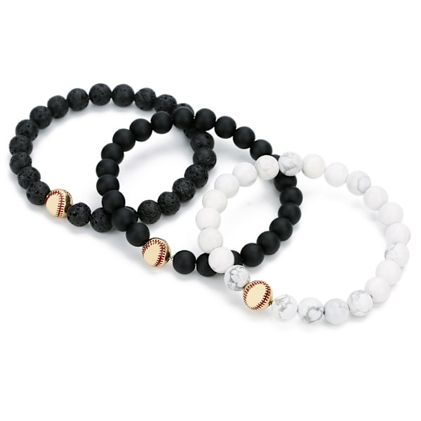 2 stycken armbandspärlor i vit tallsten och koppar, basebollpärlor