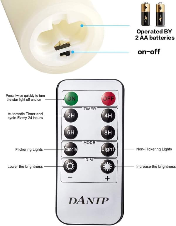 LED-flammeløse stearinlys med indbygget stjernelysstreng, 5-delt LED-lys