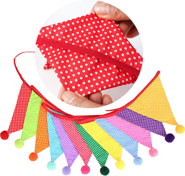 3,2M Stoffbanner med Pomponer - 12 stk Dobbeltsidige Bomullsflagg