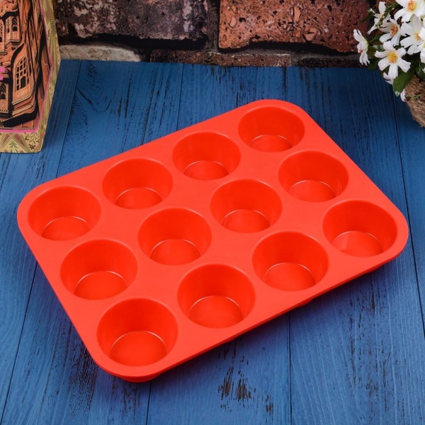 12 Koppar Silikon Muffinsform - Icke-klibbig BPA-fri Cupcakeform 1-pack Vanlig Storlek Silikonform