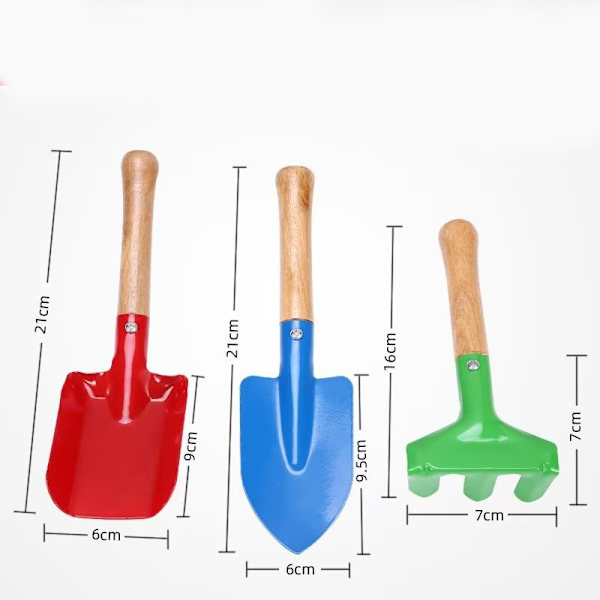 Mini Haveværktøjer til Børn med Spade, Skuffe og Rive - Farverig Have