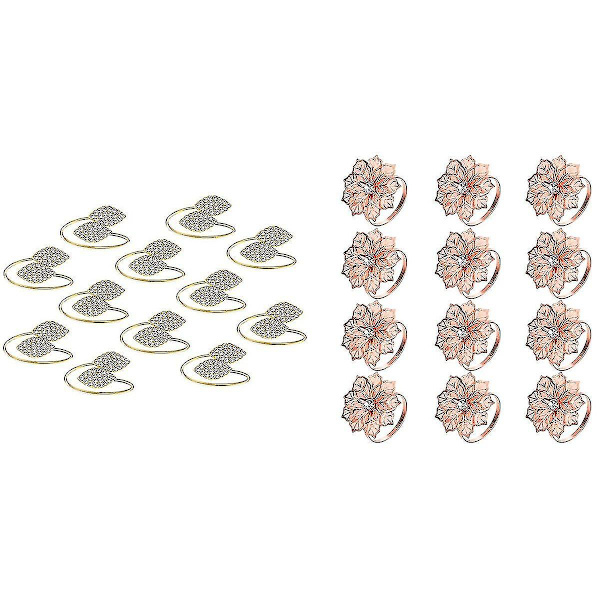 12 delar legering servettringar med blomma strass servett Ri DXGHC