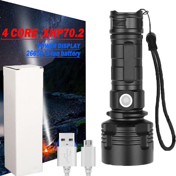 P70 Stark Ljus Ficklampa USB Laddningsbar Fast Fokus Lång