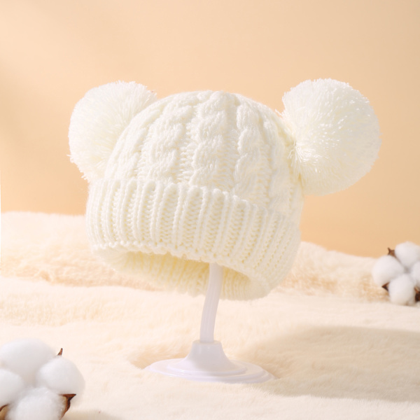 Baby Pullover Hatt med Dubbla Bollar Barnhatt Höst och Vinter