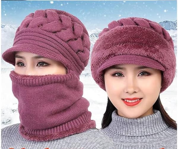 Fleeceforet Beanie Hat til Kvinder, Vinterhat Halsklæde Maske Sæt, Kvinder
