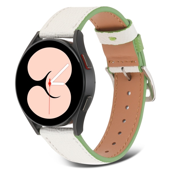 （Valkoinen）Sopii Galaxy Watch 4:lle, twill-kuvioinen aito nahkahihna LEATHER s