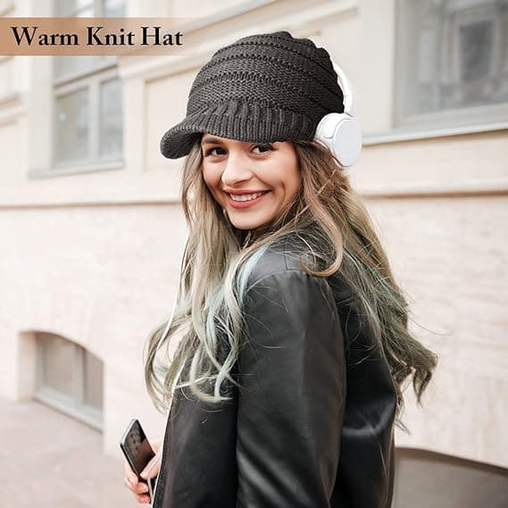 Damer Vinter Strikket Hat Vinter Kant Beanie Hat til Kvinder Slouchy B