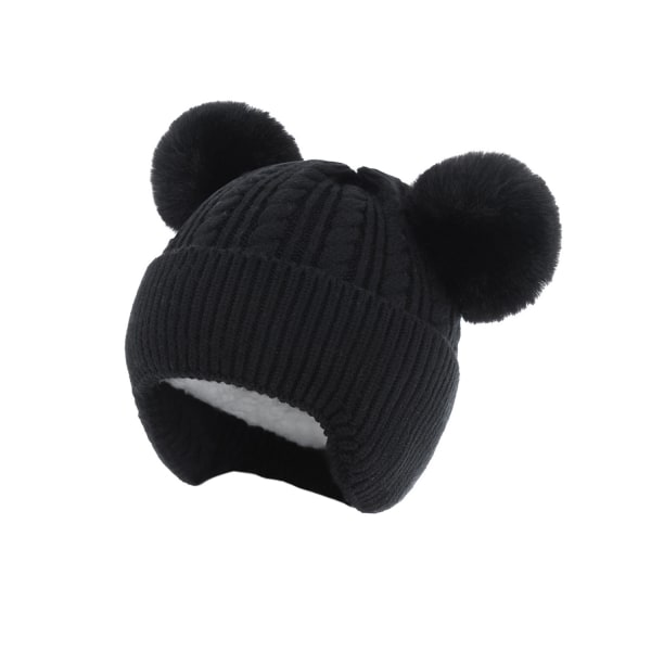 Stickad cap i fleece varm baby (svart)