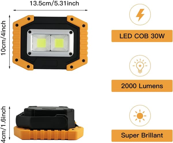 Laderbar LED-flomlys 30W 2000LM Byggeplass Arbeidslys