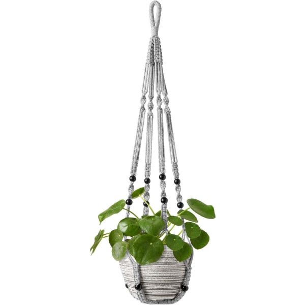 Macrame Växthängare Inomhus Hängande Planterkorg med Träpärla