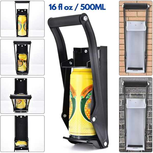 Burkburkar för återvinning - 16 oz tungt aluminium burkpressare väggmonterad - Soda och ölburk krossare för återvinning