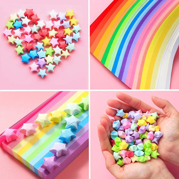 1000 Origami-tähtipaperia, kaksisivuinen, onnenväriset, värikkäät