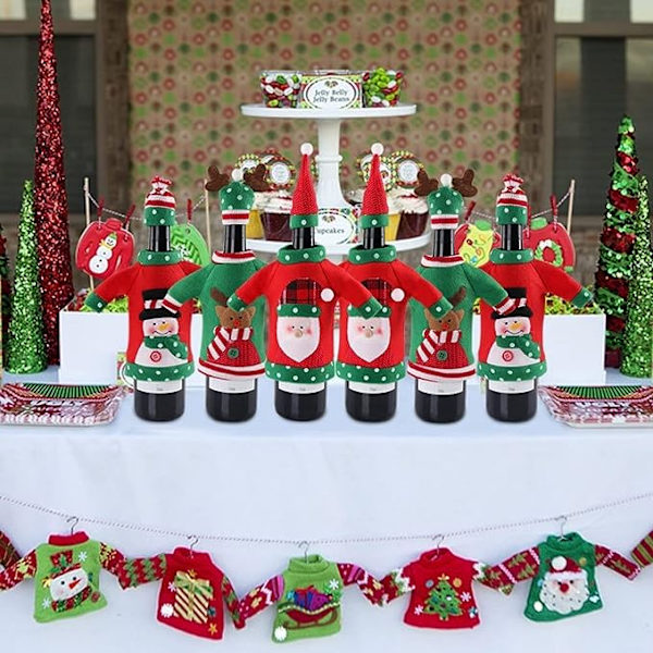 3 varma julvinflaskkorkar, broderade tecknade julmotiv