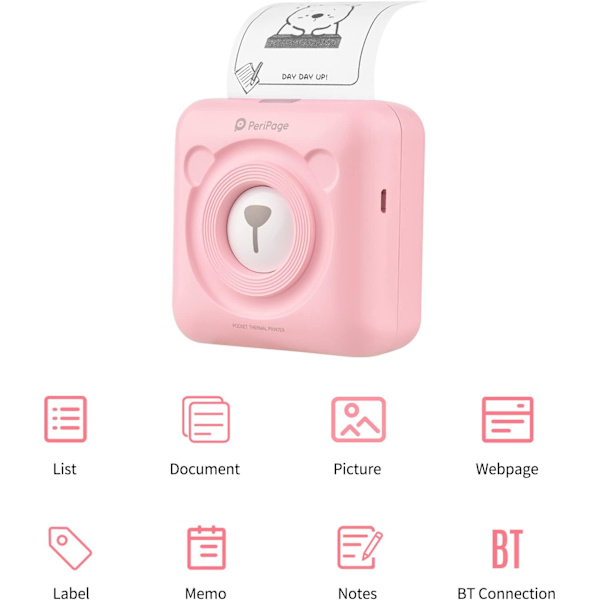 （Sort）Bærbar Fotoprinter Mini BT Trådløs Lommeprinter til