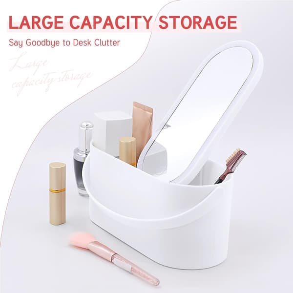 Makeup Organizer Box med Spejl og LED-lys, Bærbar Rejsemakeup
