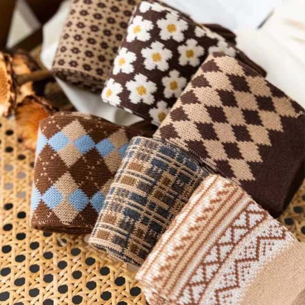 6 Par Dame Strømper til Vinter, Varme Tykke Strømper Vintage Casual Bløde