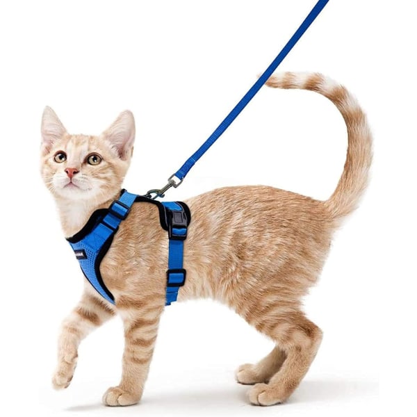 Cat Harness Leash Adjustable Kitten Harness Blue XS Neck Refle