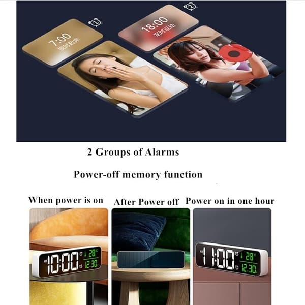 LED Digital Väckarklocka Snooze Temperatur Datum Display USB Skrivbord