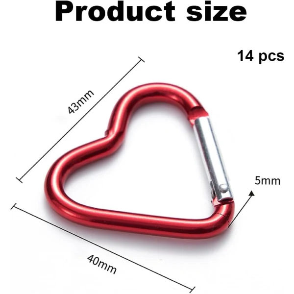 14 hjärtformade karbinhakar, minikarbinhake, aluminiumkarbin