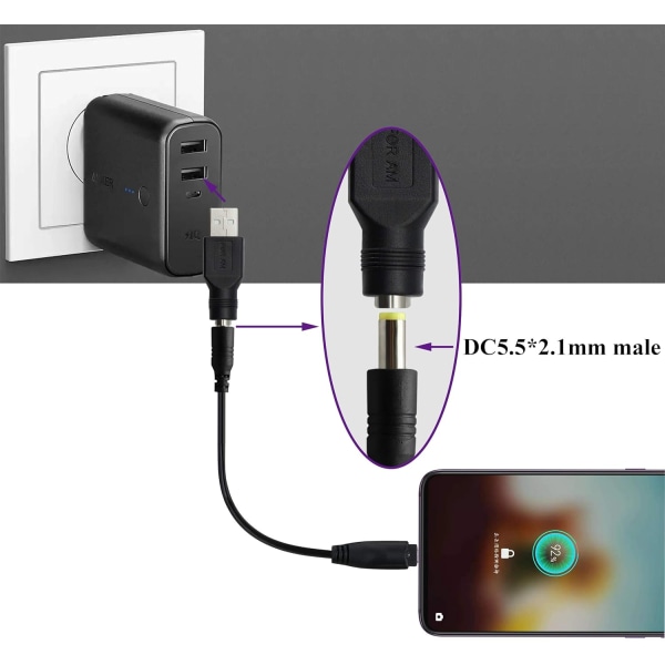 USB2.0 A Han till DC 5.5x2.1mm DC-kontakt Laddningskontakt Bar