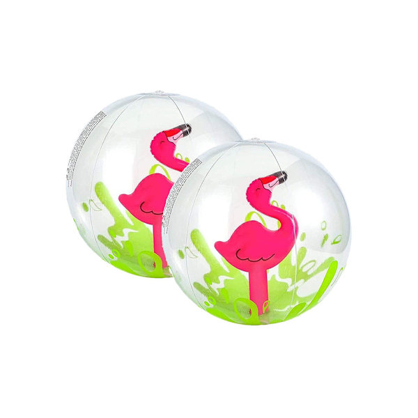 (2 st) Strandboll, Uppblåsbar strandboll, strandvattenboll, simbassängsfestleksakboll (45CM, Flamingo boll i boll)