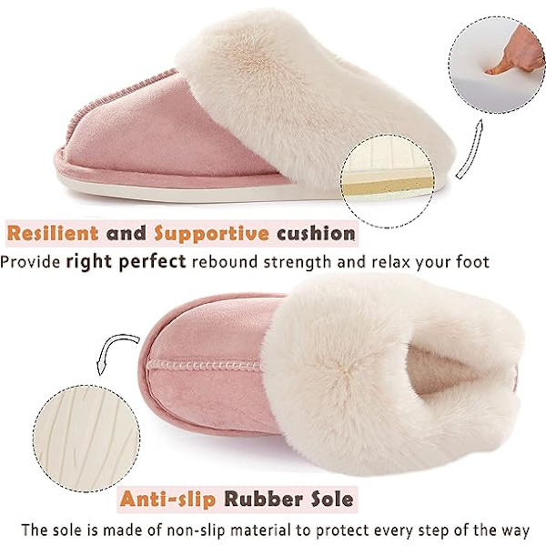 Dames Slippers Hukommelsesskum Fluffy (Pink, Stor) Blød Varmt Slip On H