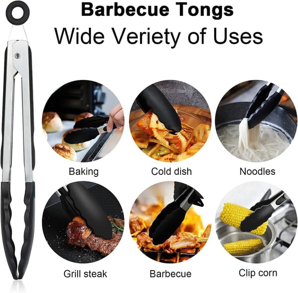 Køkken Tænger, BBQ Tænger Sæt af 3, Rustfrit Stål Silikon BBQ T