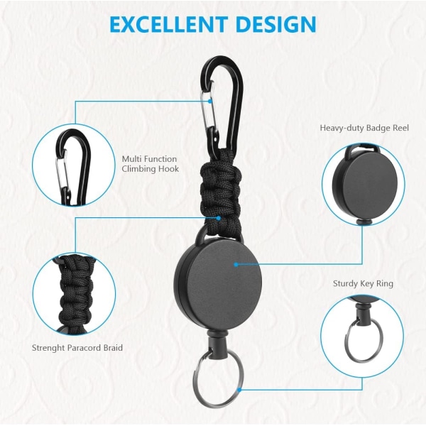 Tilbagetrækkelige nøgleringe, 2 stk. Heavy Duty Karabiner Badge Holder DXGHC
