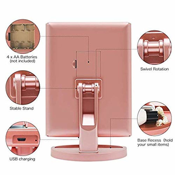1 stk Rose Gold Tre-sidig Folding Speil USB Folding Makeup M