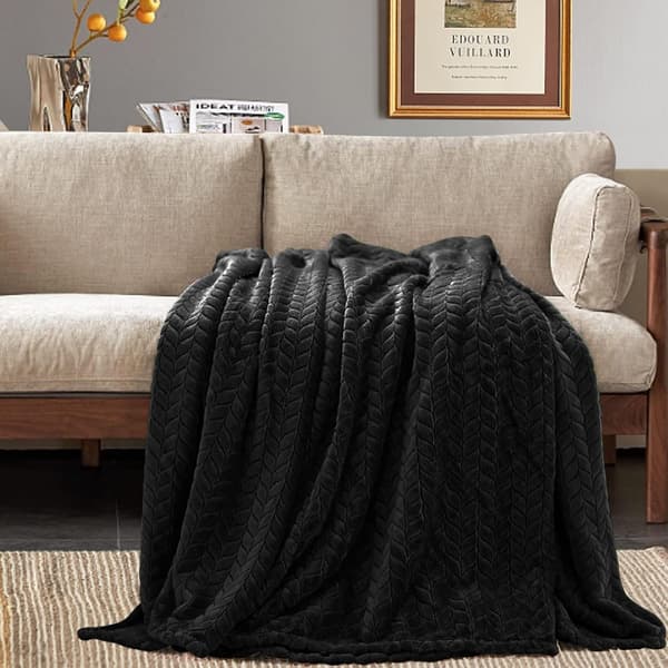 Fleece-tæppe, (50\"×70\", Sort) Super Blødt Flanel Cozy Bl