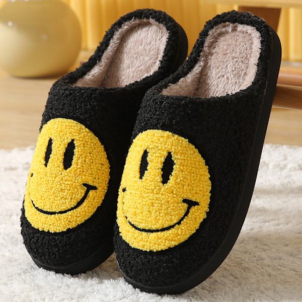 Retro Smilende Ansikt Myke Plysj Komfortable Varme Slip-on Topplapper For Par
